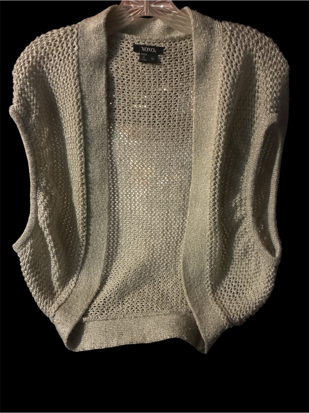 Vintage Y2K XOXO Metallic Knit Shrug Cropped Open Cardigan Bolero M
